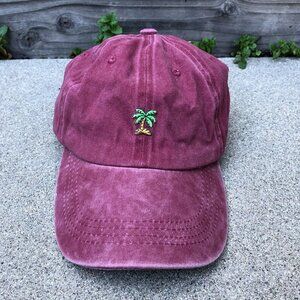 Island Palm Tree Dad Hat Men's Red Acid Wash Adjustable Baseball Cap 100% Cotton